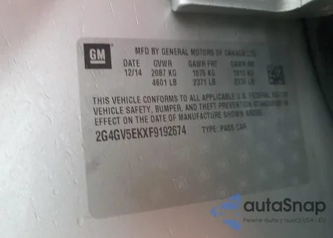 2015 Buick Regal из США, поврежденный, VIN 2G4GV5EKXF9192674
